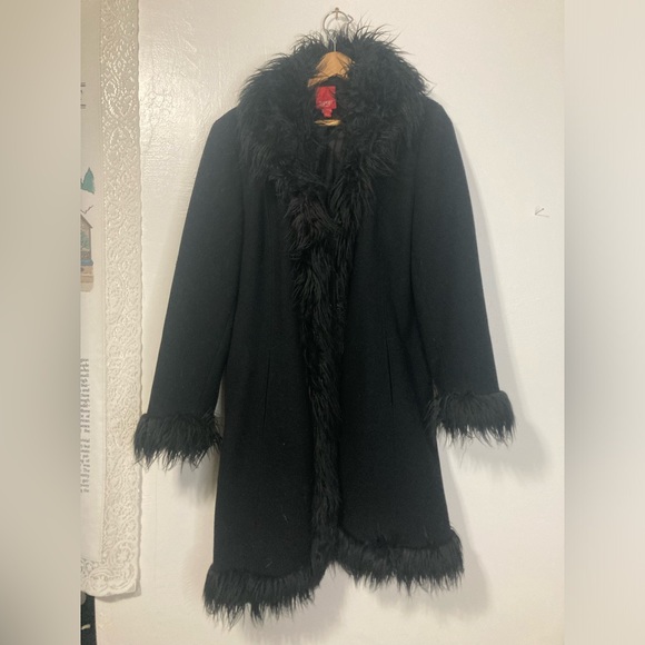 Vtg Esprit wool coat w faux Mongolian fur trim XL - Picture 13 of 13